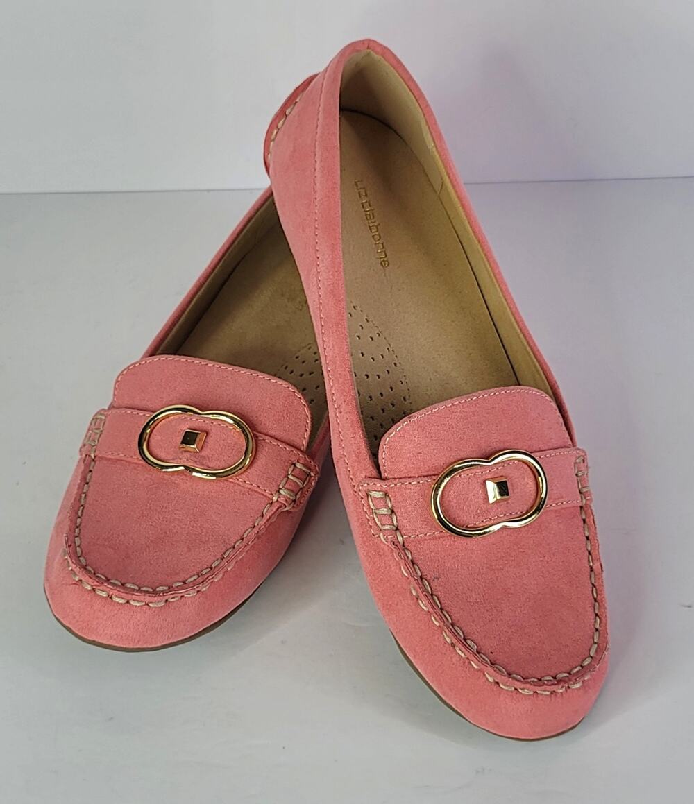 LIZ CLAIBORNE Antonia Coral-Pink Loafers with Gold Tone Buckle Women's Size 9M